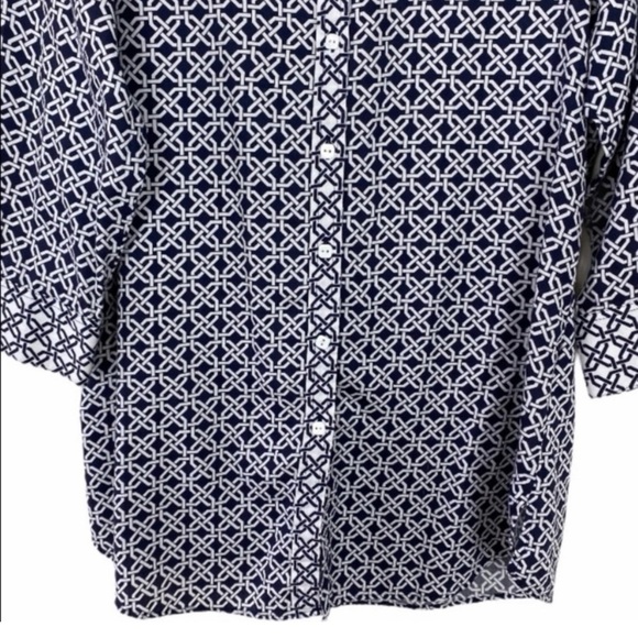 Foxcroft Women’s  Geometric Blue 3/4 Sleeves Shirt Color Size 8 - Picture 7 of 8